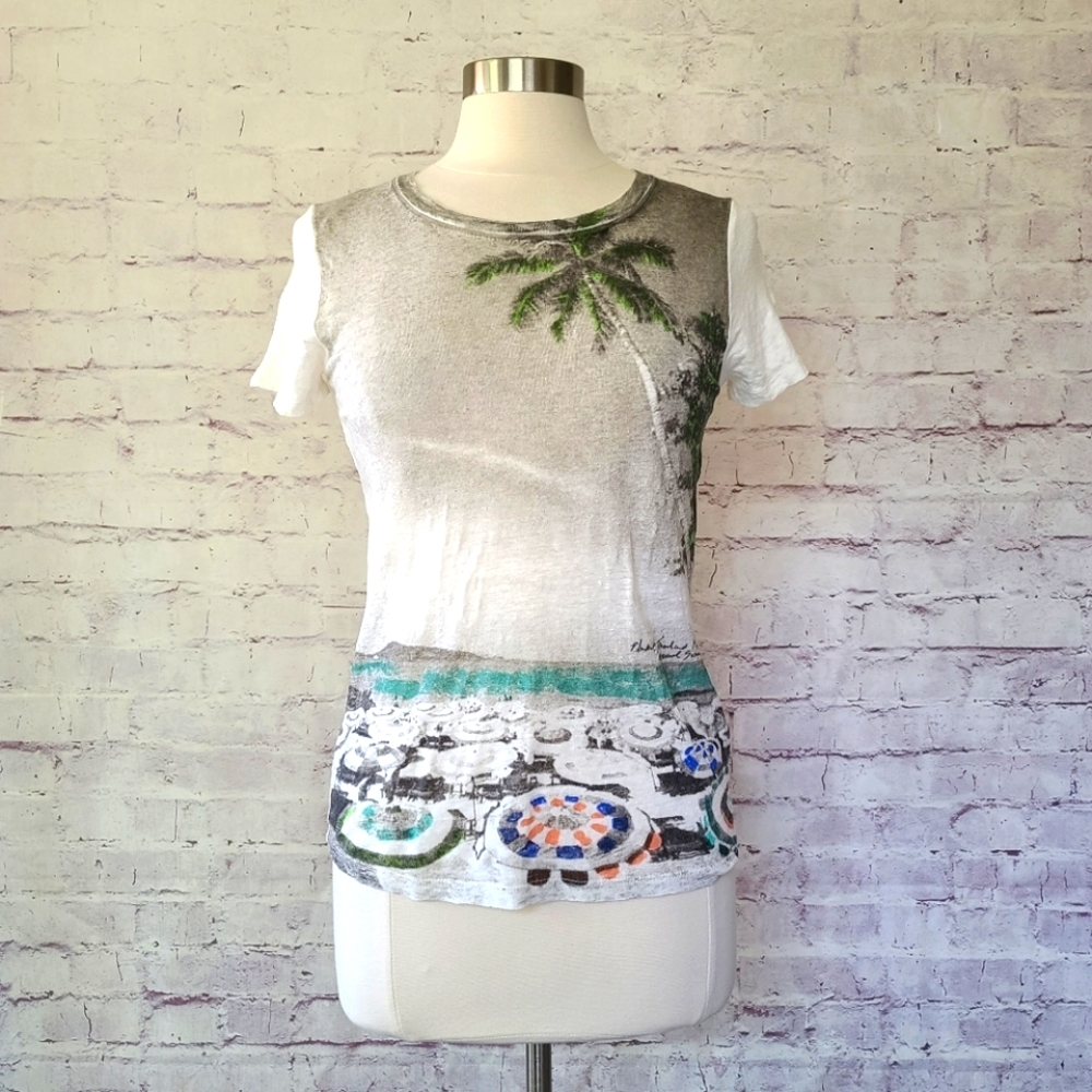 J. Crew Linen Phuket Thailand Beach Scene Short Sleeve Tee Small